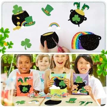 Nuanchu 36 Sets St. Patrick Day Craft Kits for Kids DIY Gold Pot Shamrock Coin Hats Rainbow Stickers Hanging St. Patrick Day Decorations for Kids Irish Classroom Activity Luck Gift Art Party Favors