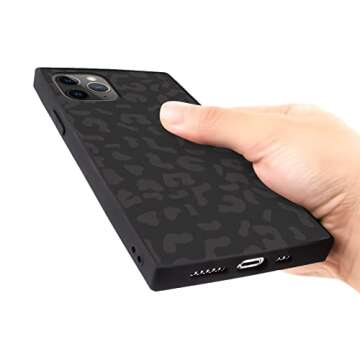 PERRKLD Compatible with iPhone 13 Pro Max Case Square Black Leopard Animal Print Design for Women Grils Men Soft TPU Edge Protection Shock Absorption Slim Hard PC Case for iPhone 13 Pro Max 6.7 Inch