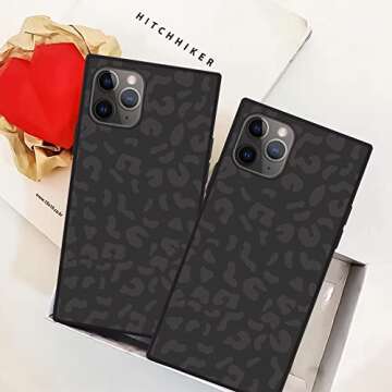 PERRKLD Compatible with iPhone 13 Pro Max Case Square Black Leopard Animal Print Design for Women Grils Men Soft TPU Edge Protection Shock Absorption Slim Hard PC Case for iPhone 13 Pro Max 6.7 Inch