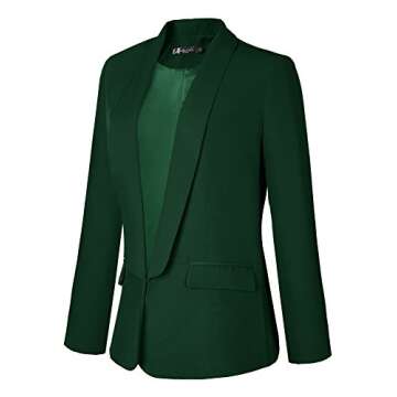 Urban CoCo Women's Office Blazer Jacket Open Front (L, Dark Green)