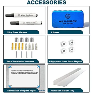 Sleek J&J Worldwide Magnetic Glass Whiteboard for Home & Office