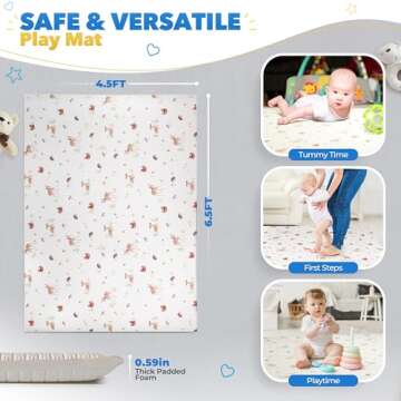 Bubzi Co Non Toxic Large Baby Play Mat for Floor, Padded Tummy Time Mat for Babies Learning to Walk ...