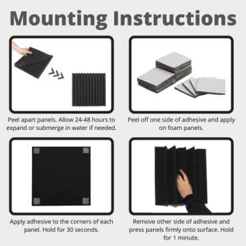 TRUE NORTH Acoustic Foam Panels 12 Pack w/Adhesive - (1"& 2" Thick) Acoustic Panels Sound Absorbing Panel - Sound Panels Noise Reducing For Walls - Sound Foam Panels, Sound Pads For Walls, Noise Foam