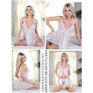 Avidlove Wedding Lingerie for Women Lace Babydoll Strap Chemise Sleepwear Honeymoon Nightwear White