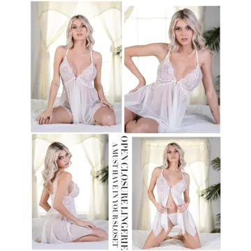 Avidlove Wedding Lingerie for Women Lace Babydoll Strap Chemise Sleepwear Honeymoon Nightwear White