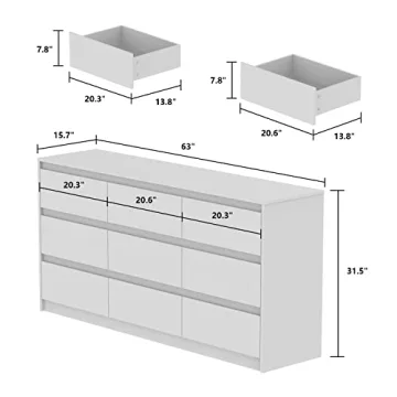 Modern White 9-Drawer Dresser Large Storage Space
