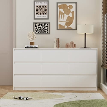 Modern White 9-Drawer Dresser Large Storage Space