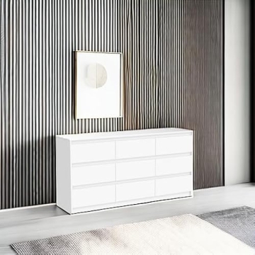 Modern White 9-Drawer Dresser Large Storage Space