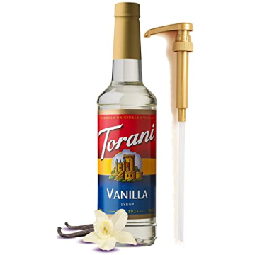 Torani Vanilla Syrup for Coffee 25.4 Ounces with Fresh Pump Dispenser