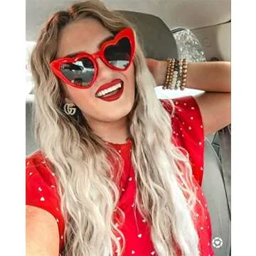 GIFIORE Heart Sunglasses Vintage Retro Oversized Cat Eye Heart Shaped Sun Glasses (Red Frame)