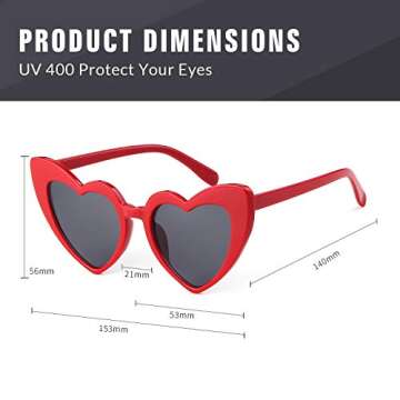 GIFIORE Heart Sunglasses Vintage Retro Oversized Cat Eye Heart Shaped Sun Glasses (Red Frame)