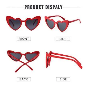 GIFIORE Heart Sunglasses Vintage Retro Oversized Cat Eye Heart Shaped Sun Glasses (Red Frame)