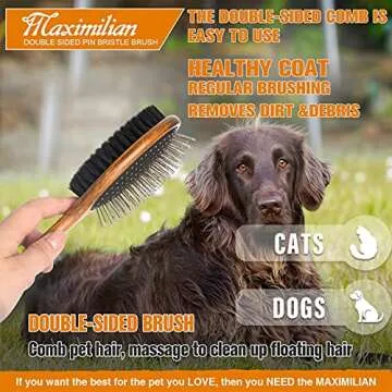 MAXIMILIAN World Class Handmade 2 Sided Pin & Bristle Dog Brush for Removing & Shedding Dog & Cat with Short or Long Hair. Effortlessly Remove Loose Hair