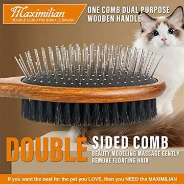 MAXIMILIAN World Class Handmade 2 Sided Pin & Bristle Dog Brush for Removing & Shedding Dog & Cat with Short or Long Hair. Effortlessly Remove Loose Hair