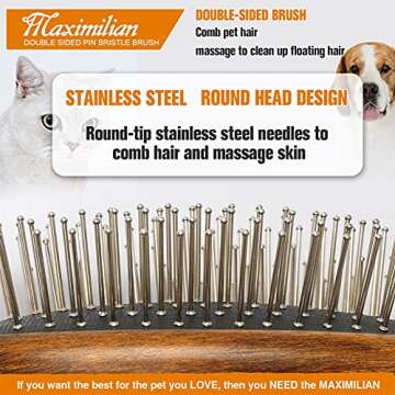 MAXIMILIAN World Class Handmade 2 Sided Pin & Bristle Dog Brush for Removing & Shedding Dog & Cat with Short or Long Hair. Effortlessly Remove Loose Hair