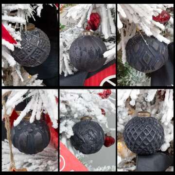 Rustic Vintage Matte Black Christmas Ornaments Set of 6