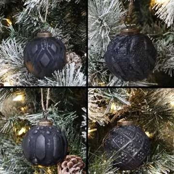 Rustic Vintage Matte Black Christmas Ornaments Set of 6