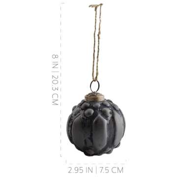 Rustic Vintage Matte Black Christmas Ornaments Set of 6