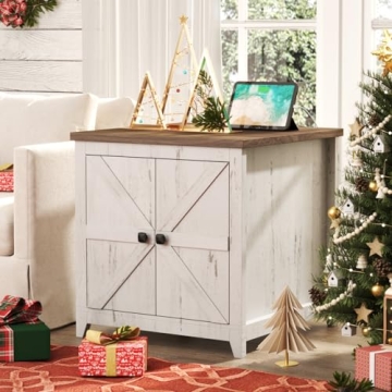 Lifewit Farmhouse End Table with Charging Station and USB Ports, 24" Large Tabletop Side Table with ...