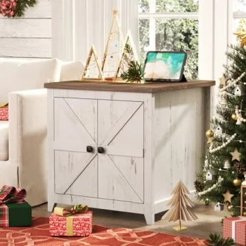 Lifewit Farmhouse End Table with Charging Station and USB Ports, 24" Large Tabletop Side Table with ...