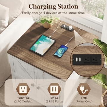 Lifewit Farmhouse End Table with Charging Station