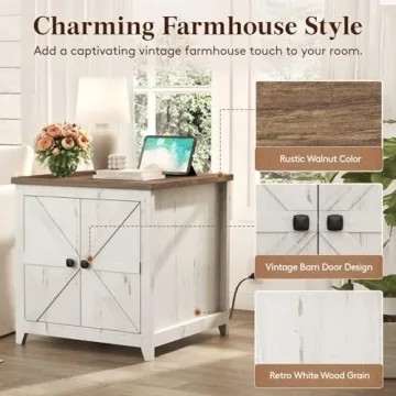 Lifewit Farmhouse End Table with Charging Station