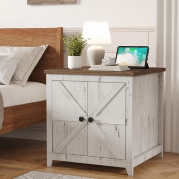 Lifewit Farmhouse End Table with Charging Station