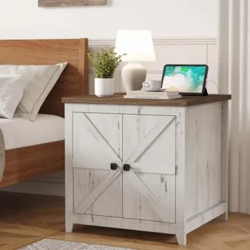 Lifewit Farmhouse End Table with Charging Station