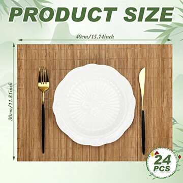 Set of 24 Bamboo Placemats 15.8x12 Inch Sushi Rolling Mat Japanese Style Mat Natural Wicker Place Mats Washable Heat Resistant Table Mats for Christmas Dinner Kitchen Wedding Party(Bamboo Color)