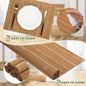 Set of 24 Bamboo Placemats 15.8x12 Inch Sushi Rolling Mat Japanese Style Mat Natural Wicker Place Mats Washable Heat Resistant Table Mats for Christmas Dinner Kitchen Wedding Party(Bamboo Color)