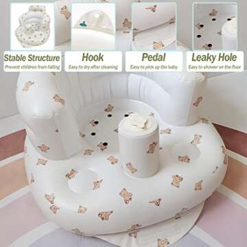 AirSwim Inflatable Baby Seat, Inflatable Baby Chair for Babies 3 Months and Up Summer Baby Inflatable Seat for Sitting Up, Blow Up Baby Floor Seat with Built in Air Pump, Bear