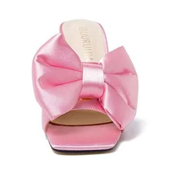 LIURUIJIA Women's Bow High Heels Mules Dress Sandals Slip On Party Prom Wedding Bridal Shoes Pink 46 US 12