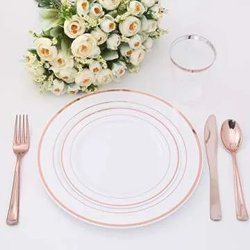 Elegant Rose Gold Disposable Plates & Silverware Set