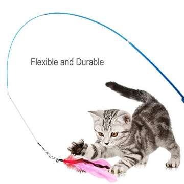 JIARON Cat Toys Feather Toy, 2PCS Retractable Wand and 10PCS Replacement Teaser with Bell Refills, Interactive Catcher and Funny Exercise for Kitten.