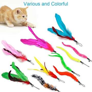 JIARON Cat Toys Feather Toy, 2PCS Retractable Wand and 10PCS Replacement Teaser with Bell Refills, Interactive Catcher and Funny Exercise for Kitten.