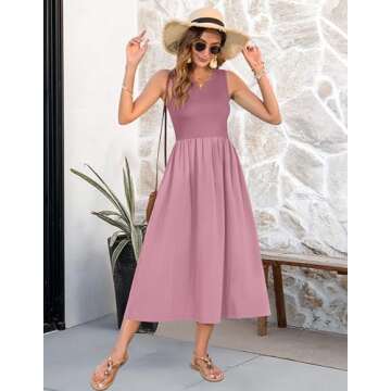 MOLERANI Summer Swing Dress – Women's Casual Flowy Sundress with Pockets, Brick Red, S