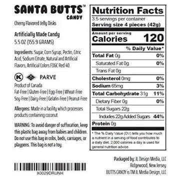 Santa Butts Gummy Cherry Fruit Jellies - Funny Holiday Candy