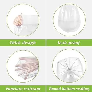 2 Gallon 80 Counts Strong Trash Bags Garbage Bags by Teivio, Bathroom Trash Can Bin Liners, Small Plastic Bags for home office kitchen, Clear