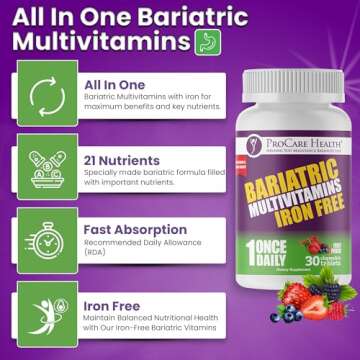 ProCare Health Chewable Bariatric Multivitamin Without Iron (30 Tablets) - Fruit Punch Flavor Once Daily Bariatric Multivitamin with Iron Free for Gastric Bypass and Sleeve Patients (01 Month Supply)