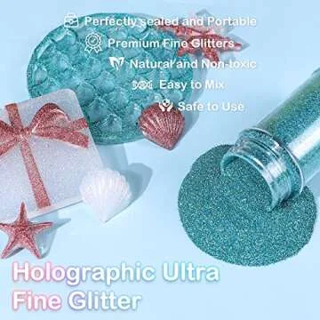 HTVRONT Holographic Extra Fine Glitter - Teal Blue Glitter 50 g/1.76 oz, Epoxy Glitter for Resin Arts Craft, Glitter for Crafts, Nails, Candle Making, Face Body, Hair Makeup