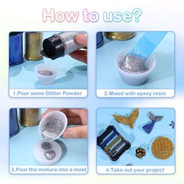 HTVRONT Holographic Extra Fine Glitter - Teal Blue Glitter 50 g/1.76 oz, Epoxy Glitter for Resin Arts Craft, Glitter for Crafts, Nails, Candle Making, Face Body, Hair Makeup