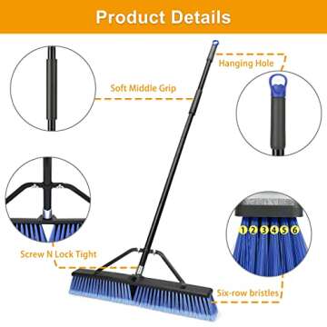 24 inches Push Broom Outdoor Heavy Duty Broom for Deck Driveway Garage Yard Patio Concrete Floor Cle...
