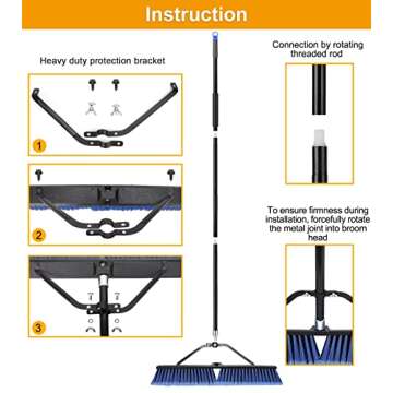 24 inches Push Broom Outdoor Heavy Duty Broom for Deck Driveway Garage Yard Patio Concrete Floor Cleaning-Blue