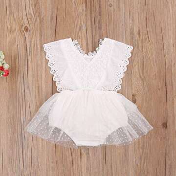 Kayotuas Newborn Infant Baby Girls Butterfly Sleeve Romper Clothes Ruffle Lace Bodysuit Tutu Dress Jumpsuit Princess Outfit (White, 6-12 Months)
