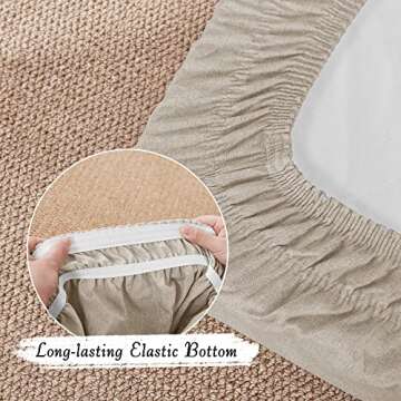 StangH Linen Couch Cushion Covers - Sofa Protector Removeable Replacement Covers, Durable Anti Slip Non-Sticky Slipcovers with Bottom Velcro Tiebacks for Love Seats, Taupe 1 Piece