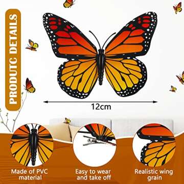 24 Pieces Monarch Butterfly Hair Clips Orange Butterfly Barrettes Halloween 3D Butterfly Clips for H...