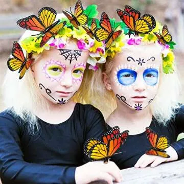 24 Pieces Monarch Butterfly Hair Clips Orange Butterfly Barrettes Halloween 3D Butterfly Clips for Hair Cute Hair Clips Kawaii Hair Accessories for Women Girls Teens Day of the Dead Party Favors