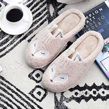 Tuiyata Cute Fox Animal Slippers for Women Mens Winter Warm Memory Foam Cotton Home Slippers Soft Plush Fleece Slip on House Slippers for Girls Indoor Outdoor Shoes…