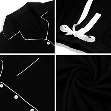 Samring Pajamas for Women, Short Sleeve Pajamas Sets Button-Down Sleepwear Soft Pj Sets Black S