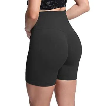 Aoxjox Booty Workout Biker Shorts for Women Tummy Control High Waisted Hidden Scrunch Athletic Running Yoga Short 5" (Black, Medium)